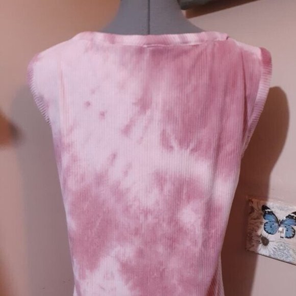 Tie dye Ribbed knit Tank Top Scoop neck Large sleeveless stretch knit t-shirt - Picture 4 of 5